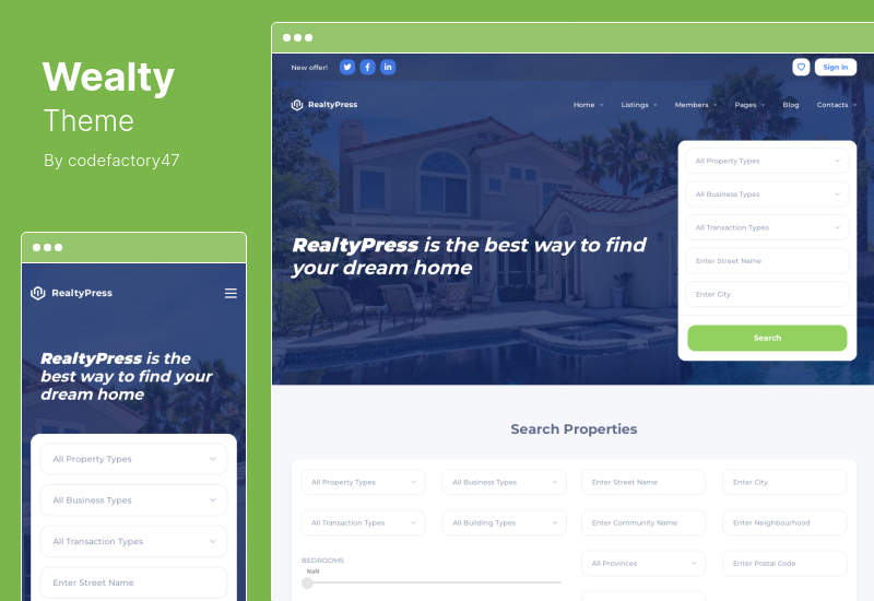 Wealty Theme — многоцелевая тема WordPress о недвижимости