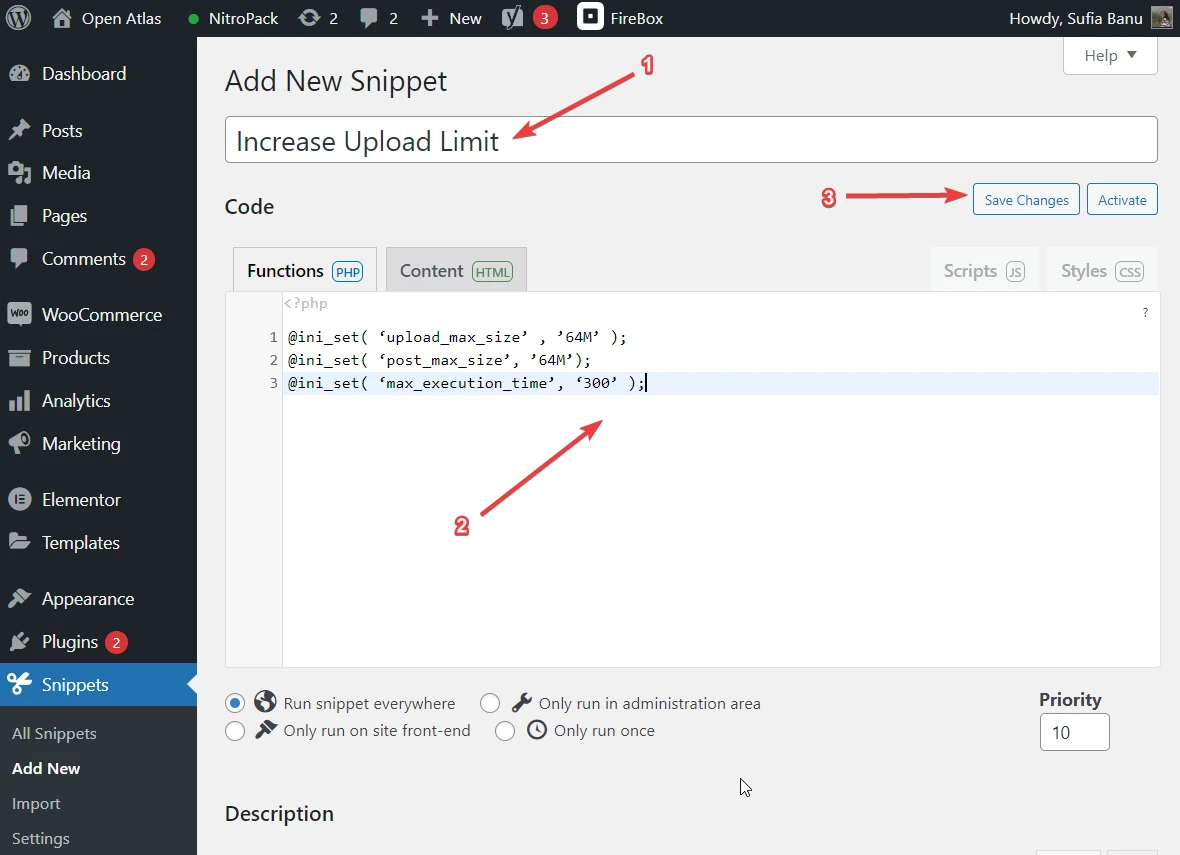 insertar código usando el complemento de fragmento de código