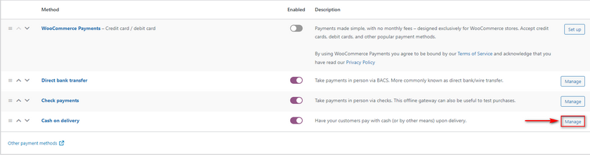 woocommerce'da ödeme ağ geçitlerini düzenle - woocommerce ödemesi etkin