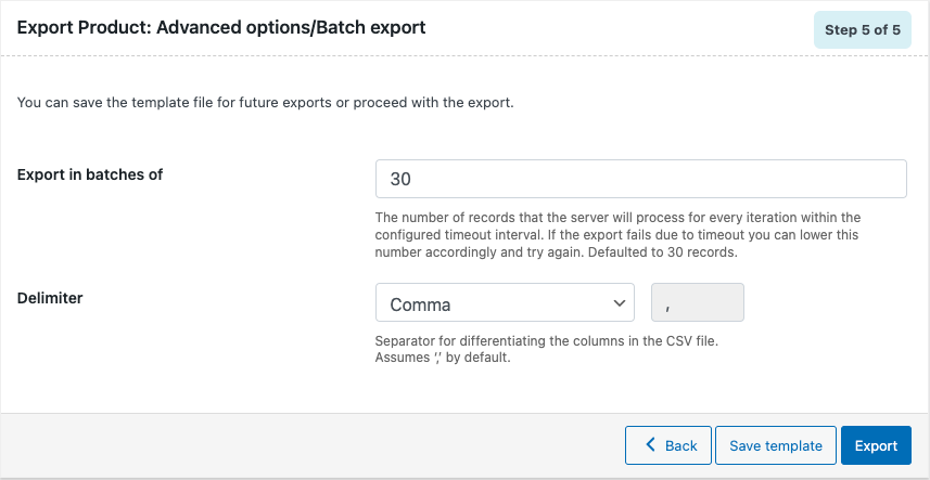 options d'exportation pour l'exportation de produits woocommerce