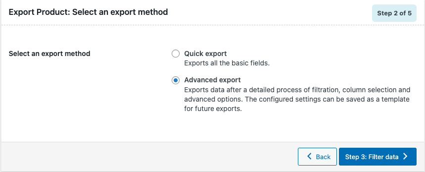 choisir la méthode d'exportation du produit