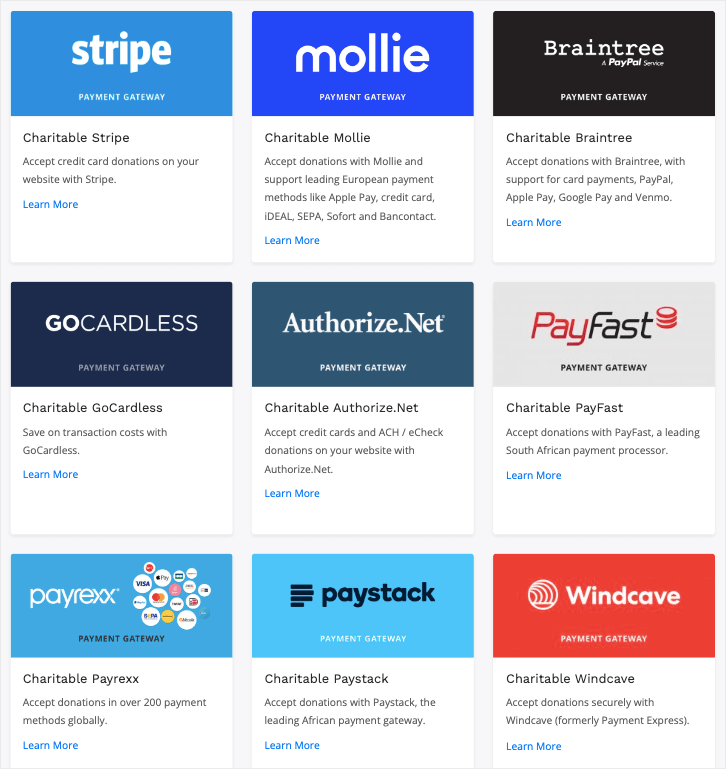 payment gateways in wp charitable