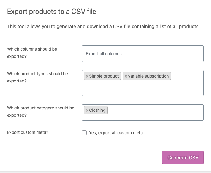 exporter des produits vers un fichier CSV