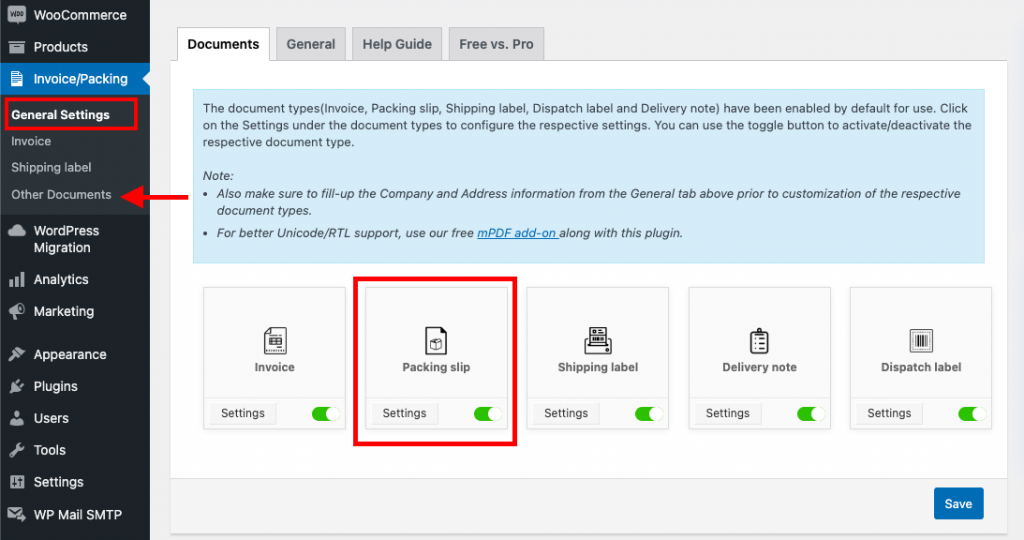 Option de bon de livraison dans la version gratuite du plug-in Facture/bon de livraison