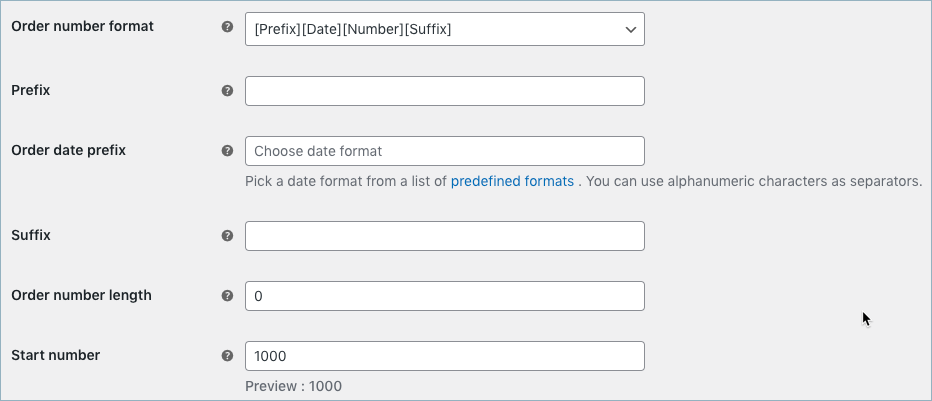 Numéro séquentiel pro format de numéro de commande avec tous les champs