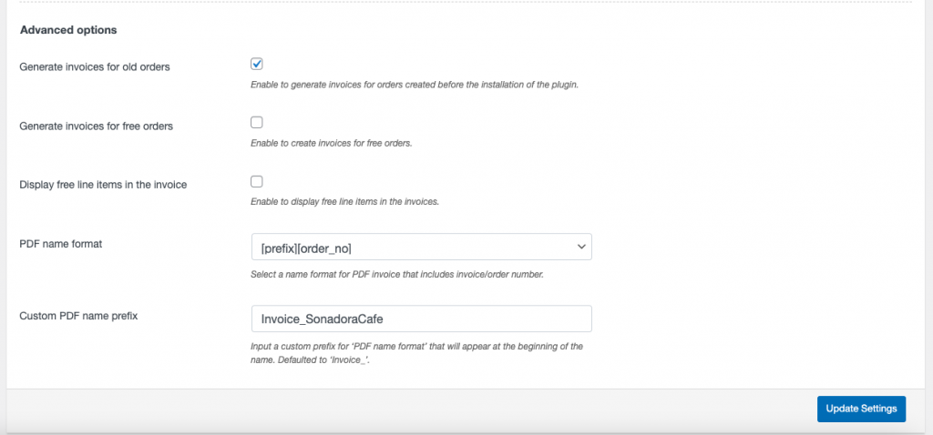 Option avancée des paramètres de facturation