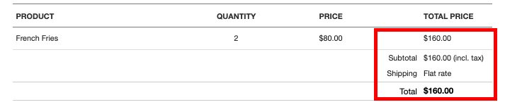 Tableau pour inclure l'option de taxe