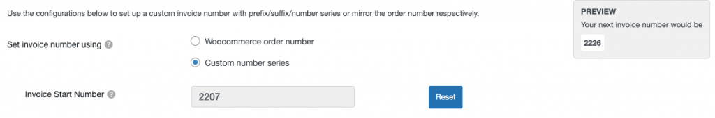 woocommerceの請求書番号タブのカスタム番号シリーズオプション