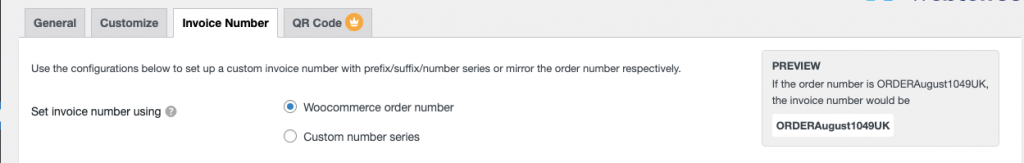 woocommerce の請求書番号の Woocommerce 注文番号オプション