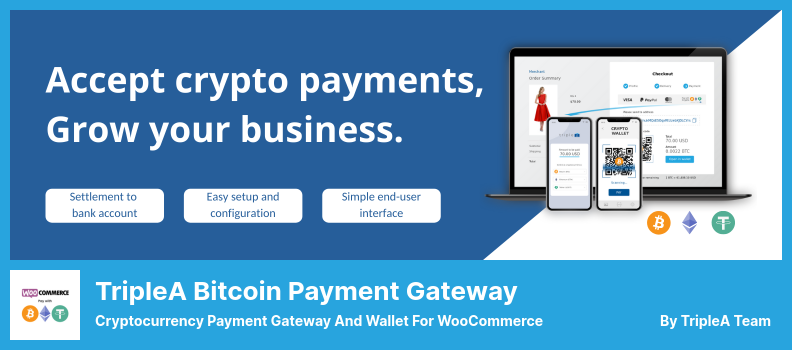 TripleA Cryptocurrency Payment Gateway for WooCommerce プラグイン - WooCommerce の暗号通貨支払いゲートウェイとウォレット