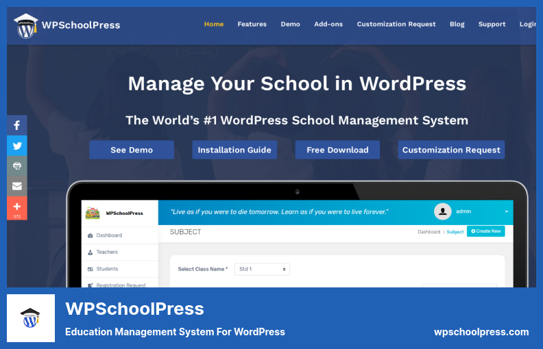 Complemento WPSchoolPress - Sistema de gestión educativa para WordPress