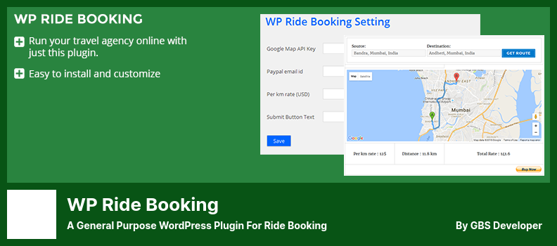 WP Ride Booking Plugin - مكون WordPress للأغراض العامة لحجز الركوب