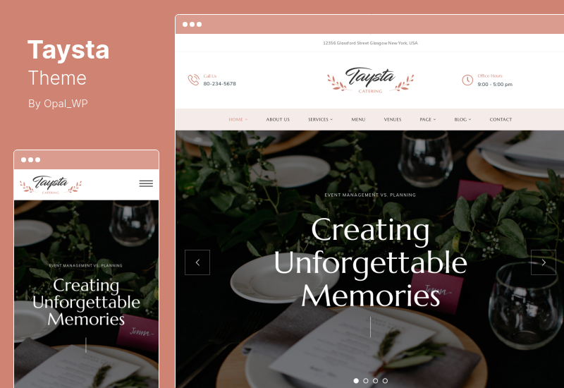 Tema Taysta - Tema WordPress per la pianificazione di eventi di matrimonio