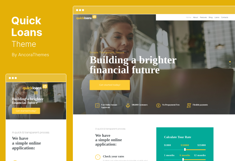 ธีม QuickLoans - บริษัท เงินกู้และธุรกิจการธนาคาร WordPress Theme