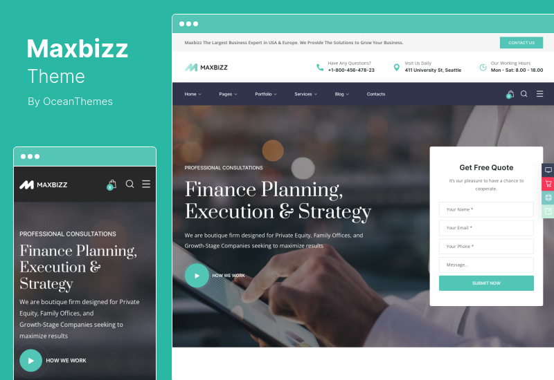 Tema Maxbizz - Tema WordPress Elementor de consultanță și financiar