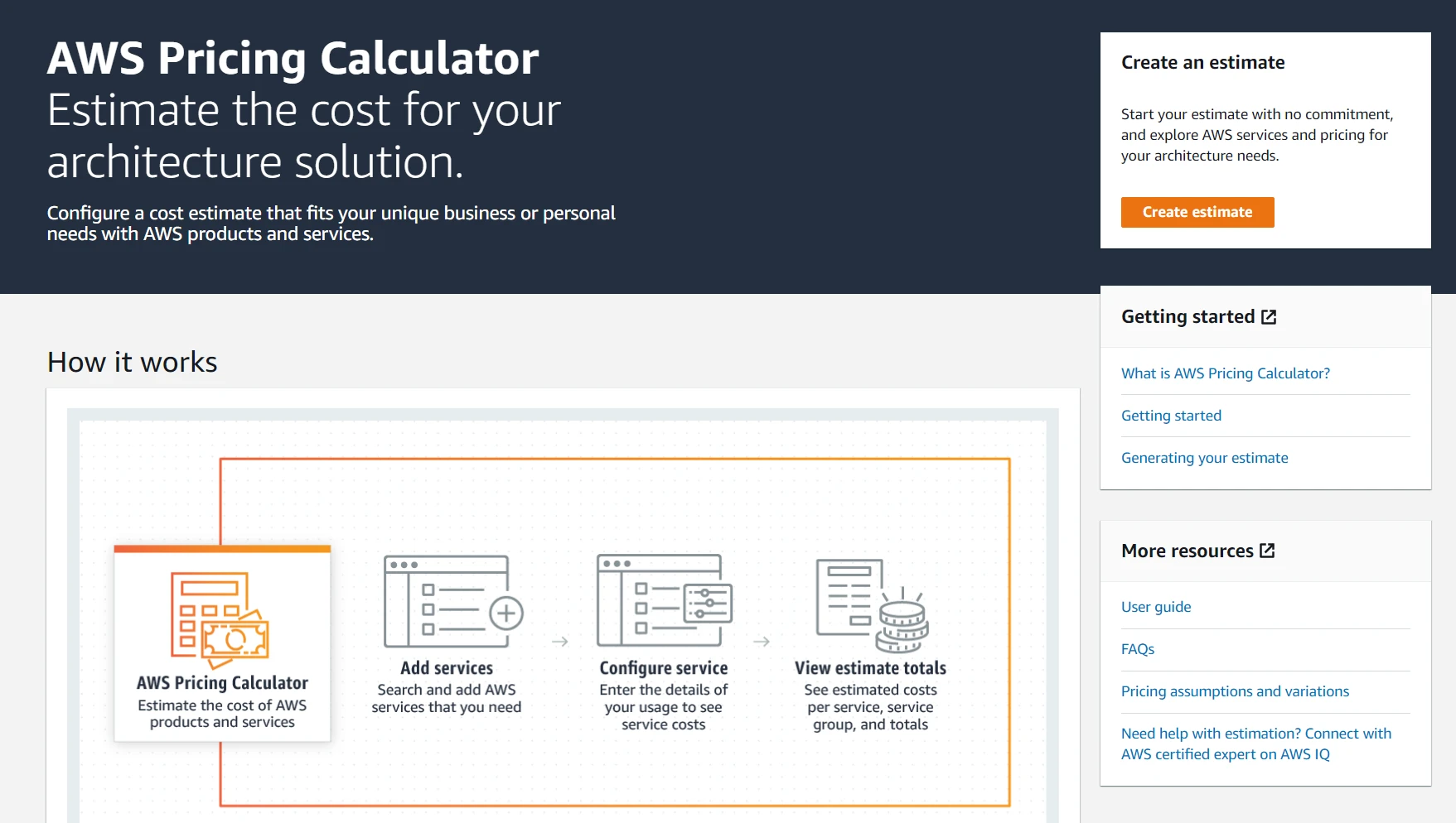 Calculatorul de prețuri AWS