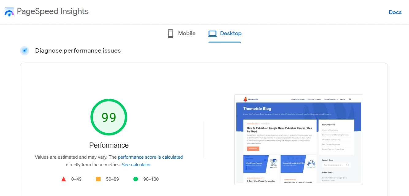 คะแนนประสิทธิภาพใน PageSpeed ​​Insights เพื่อดูว่าเว็บไซต์ของฉันเร็วแค่ไหน