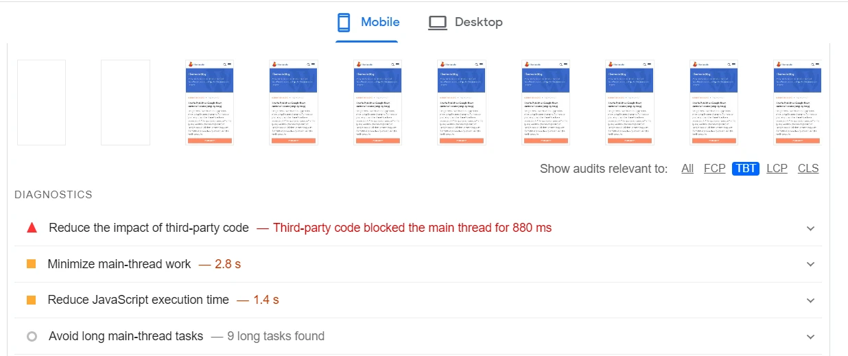 さまざまな Core Web Vitals 指標の監査を表示する