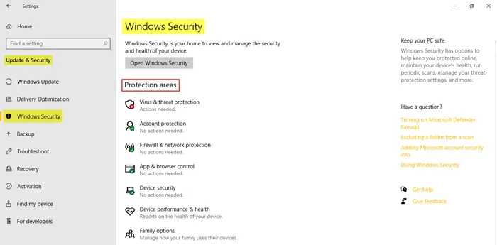 Actualizare Windows și Setări de securitate în Windows 10