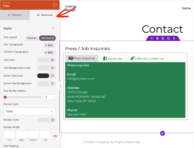 Pengaturan blokir tab lanjutan