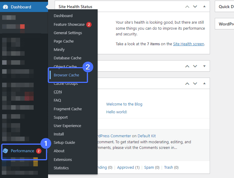 Desempenho >> Cache do navegador nas configurações do plugin