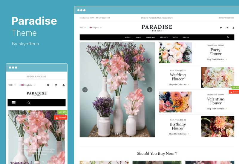 Paradies-Thema - Blumenladen-Element oder WooCommerce-Thema