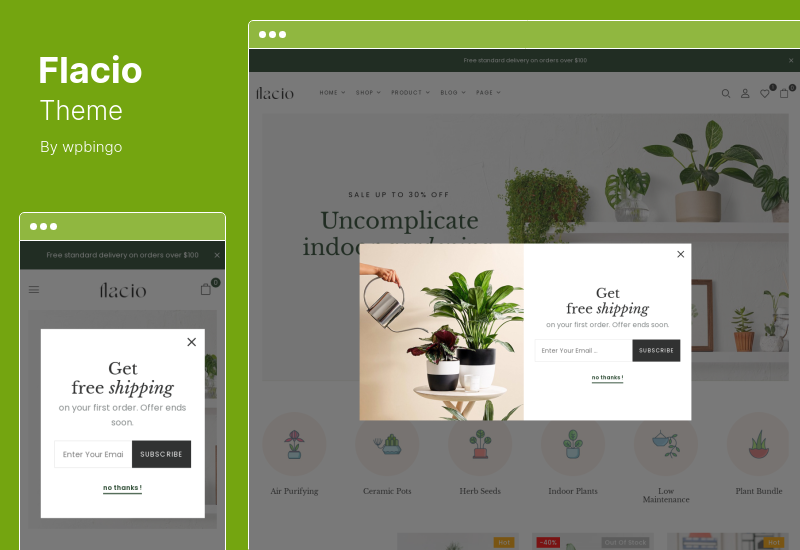 Thème Flacio - Thème WooCommerce pour la boutique de plantes