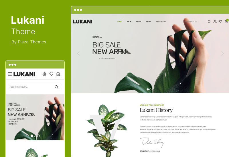 Lukani テーマ - Plant Store WooCommerce テーマ