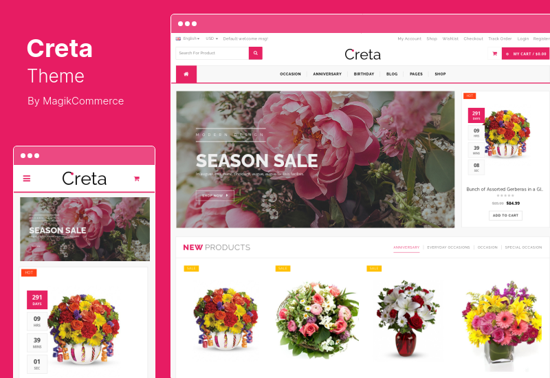 Tema Creta - Tema WooCommerce da loja de flores