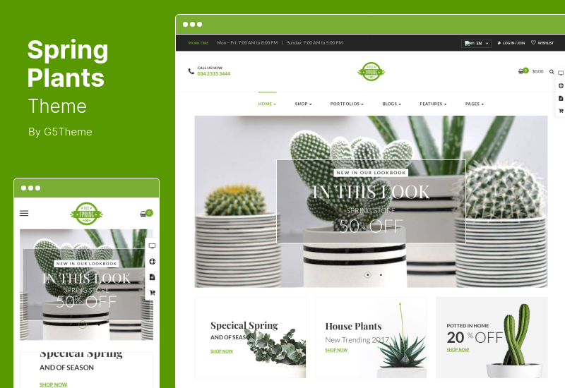 ธีม Spring Plants - การทำสวนและ houseplants WordPress Theme