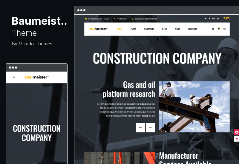 موضوع Baumeister - موضوع WordPress لصناعة التصنيع