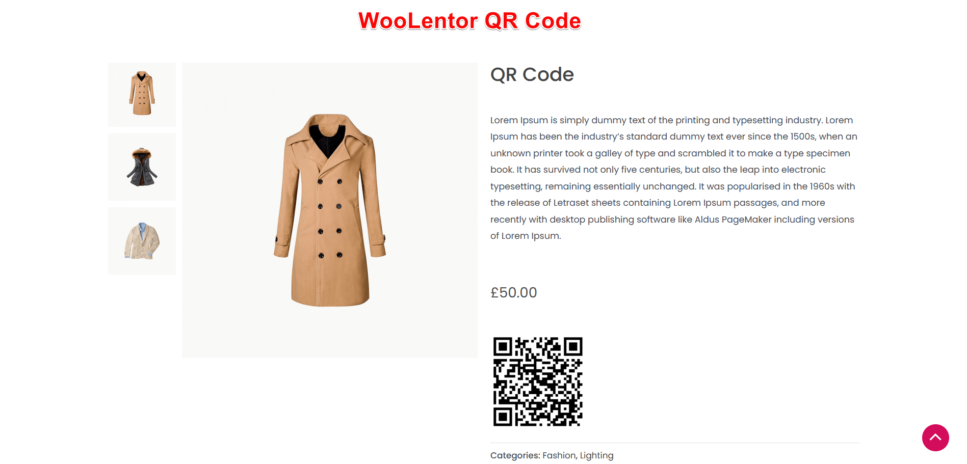 Cod QR WooLentor WooCommerce builder