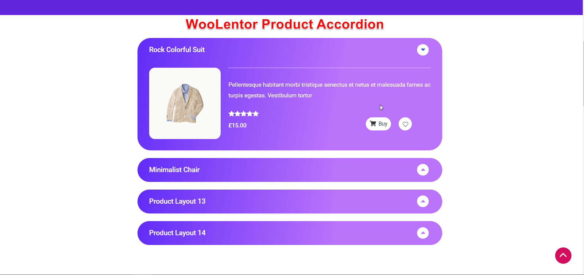 WooLentor WooCommerce builder prodotto fisarmonica