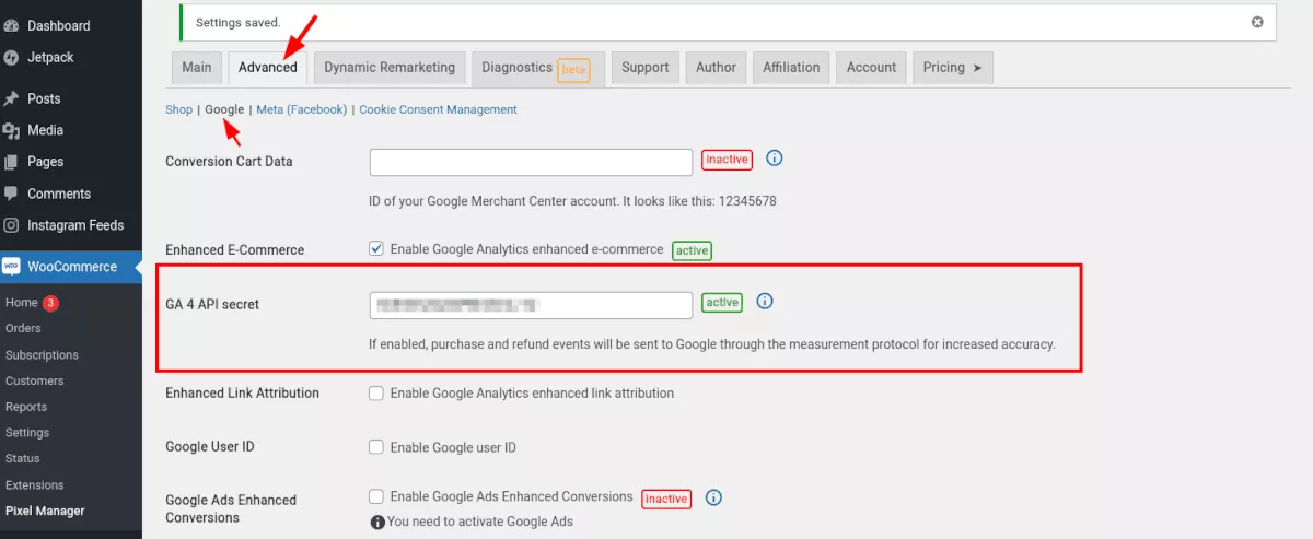 Erweitertes Menü des Pixel-Managers