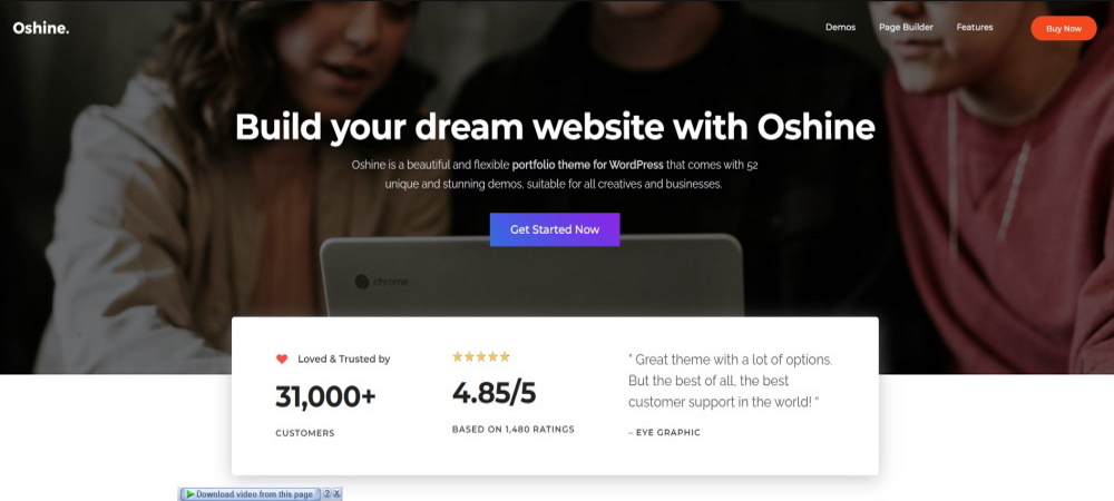 Home del sito Web del tema WordPress di Oshine