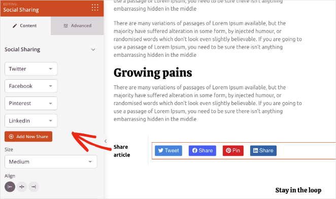 Social-Sharing-Blockeinstellungen Seedprod