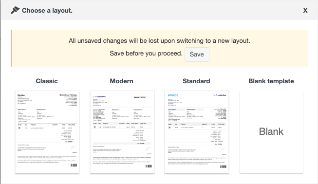 Options de modèle pour la mise en page de la facture