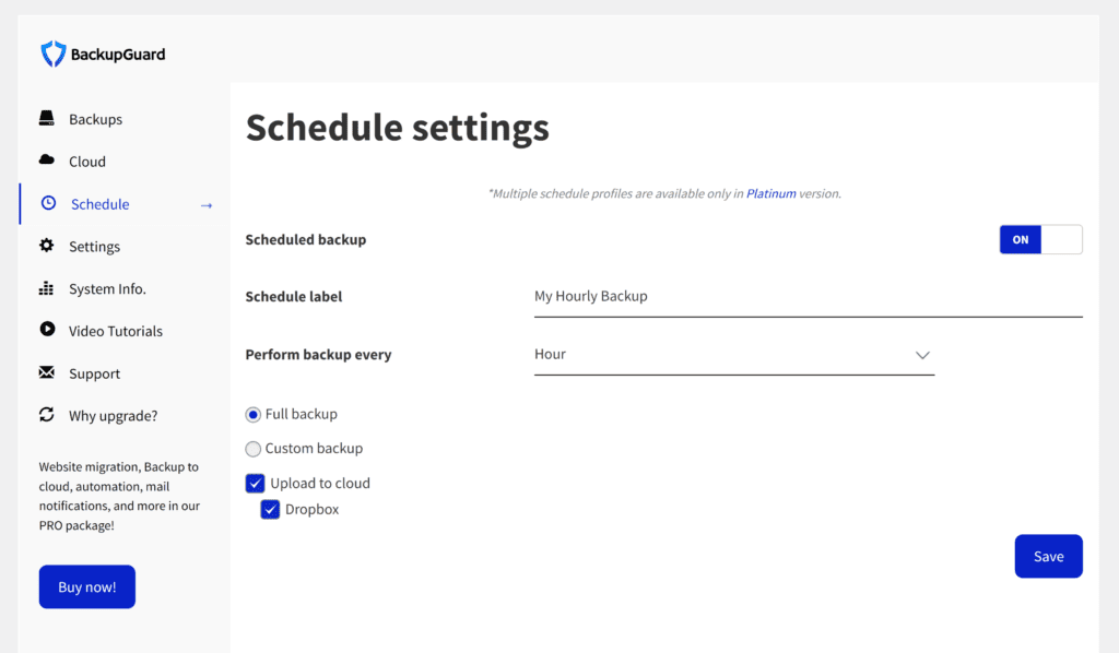 Backup Guard Schedule Settings