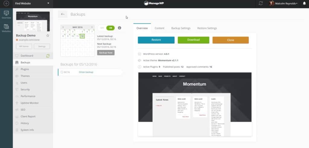 Administrar copias de seguridad de WP