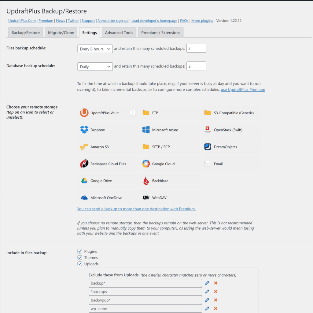 Configuración de UpdraftPlus