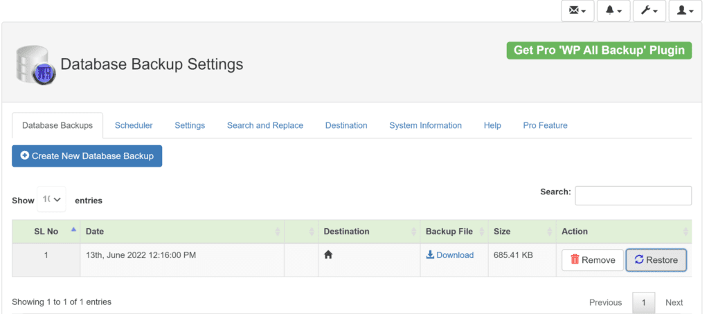 Configuración de la copia de seguridad de la base de datos de WP