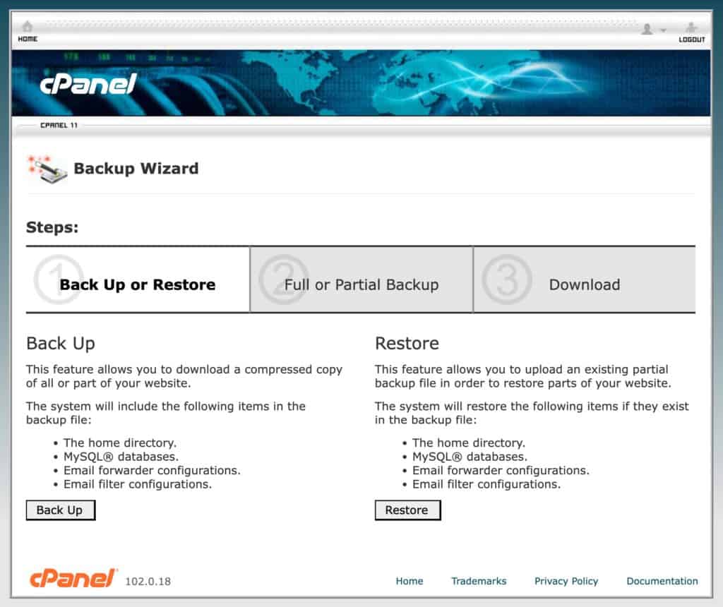 Sichern in cPanel