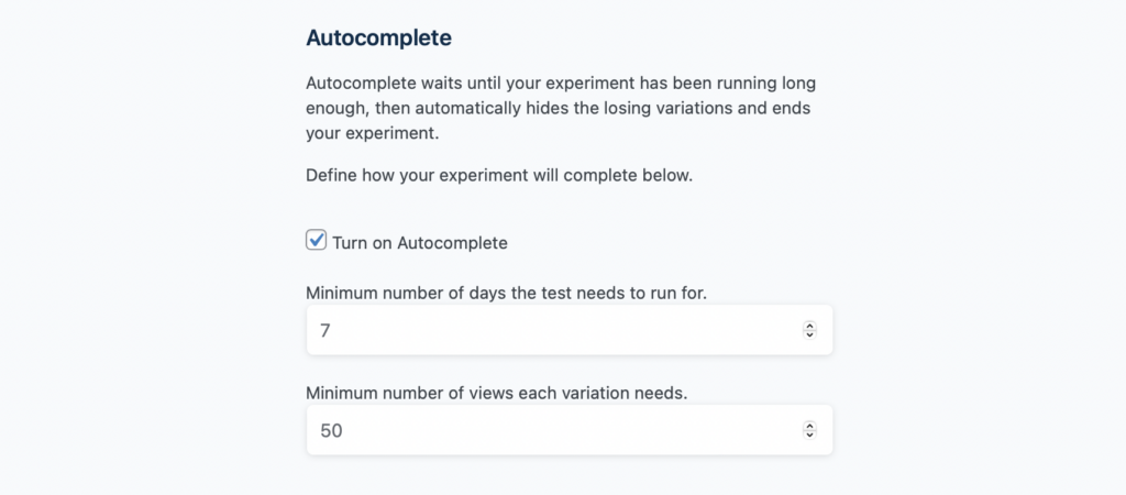 Impostazione del completamento automatico per i test suddivisi AB