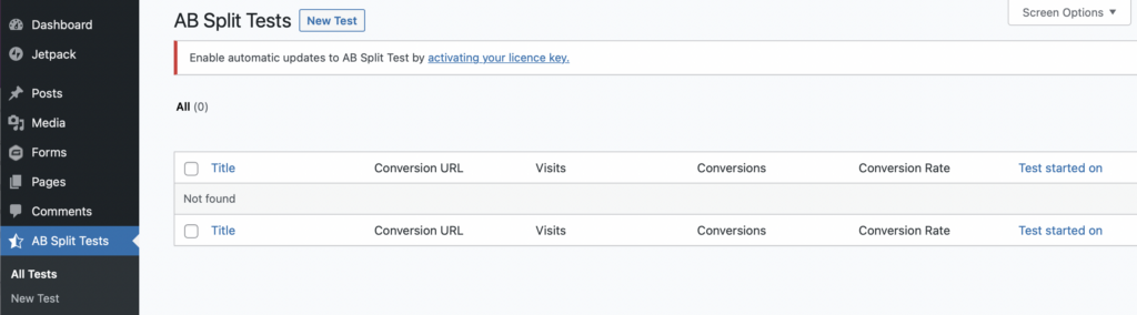 สร้างการทดสอบแยก AB ใหม่ใน WordPress