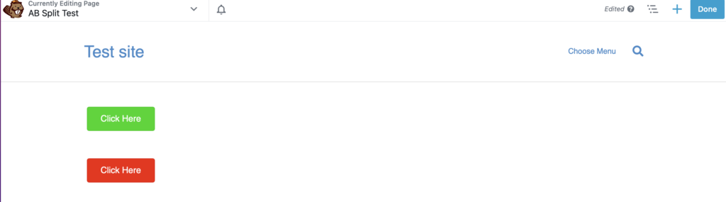 AB 분할 테스트를 위한 두 개의 버튼이 있는 Beaver Builder 페이지