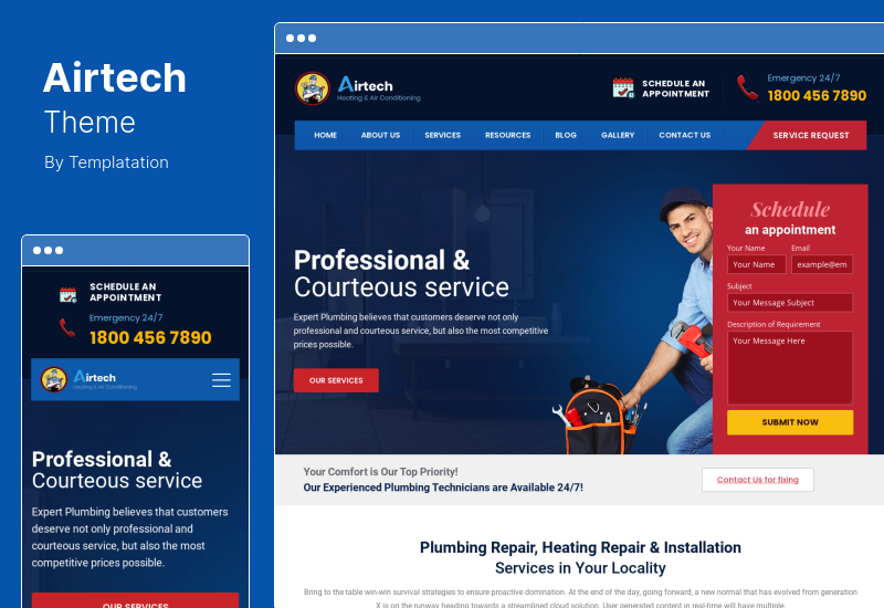 Airtech Theme - Plumber HVAC Repair WordPress 主题