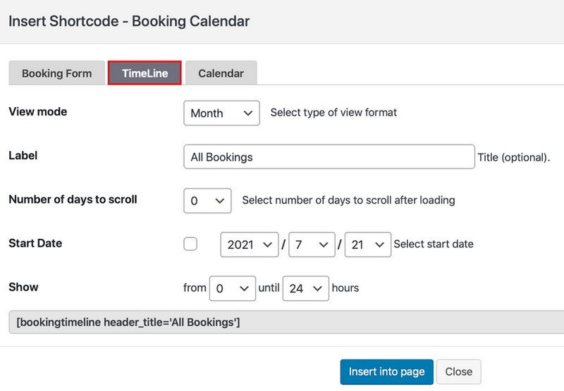 booking timeline setting