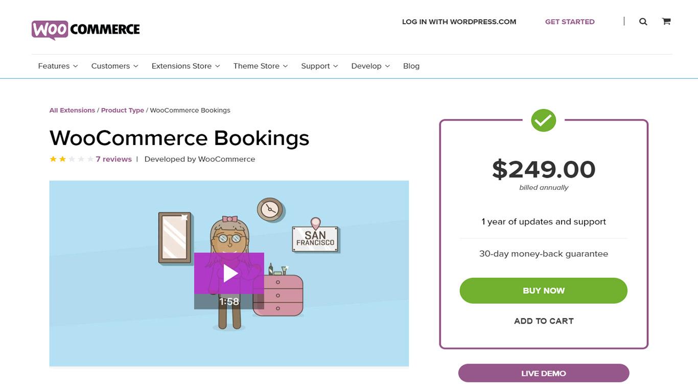 Plugin WooCommerce Bookings développé par WooCommerce