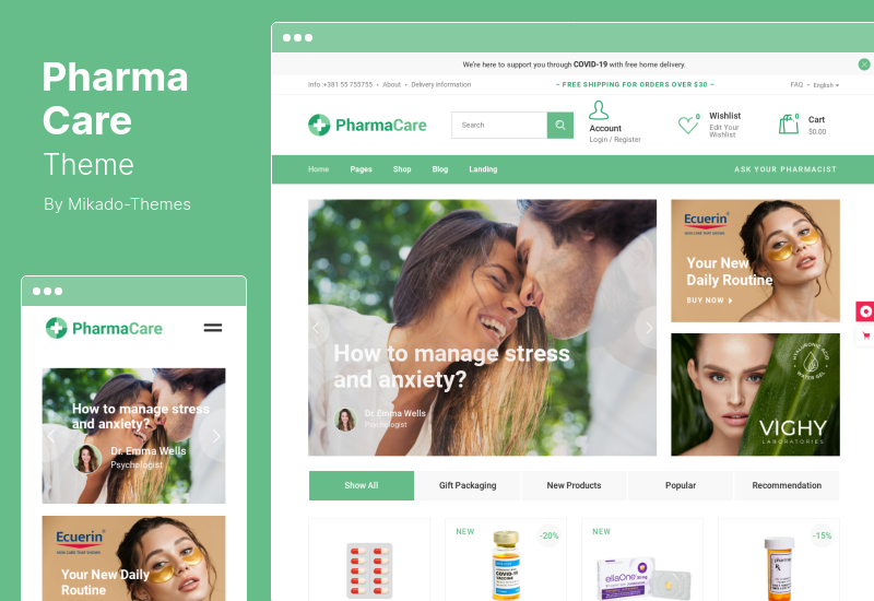 Thème PharmaCare - Thème WordPress pour pharmacie et magasin médical