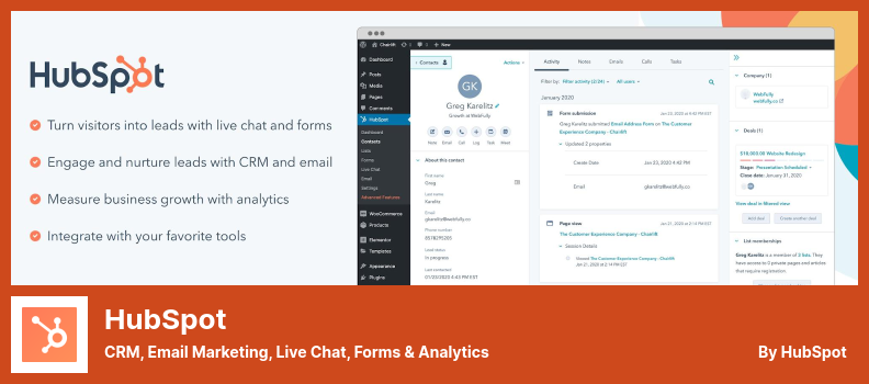 Plugin HubSpot - CRM, email marketing, chat dal vivo, moduli e analisi